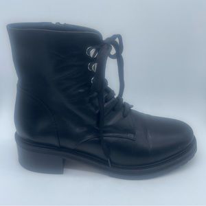 Napoleoni Italian Leather Lace Up Black Lug Combat Boots Womens Sz 38 7-7.5